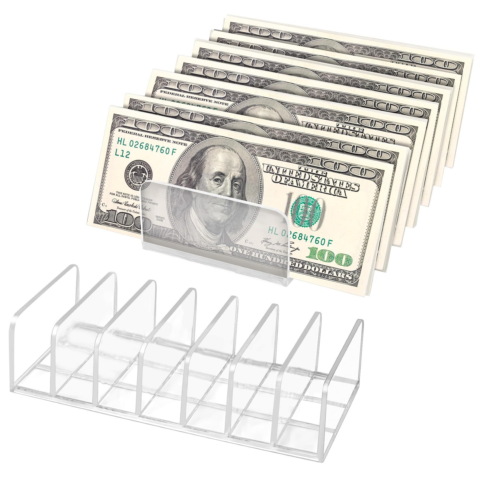 2 Packs Acrylic Mail Organizer Plastic Desk Cash Tray,7 Section Transparent