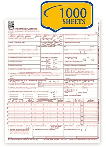 CMS 1500 Insurance Claim Forms 500 Sheets 20 lb White Paper USA Made