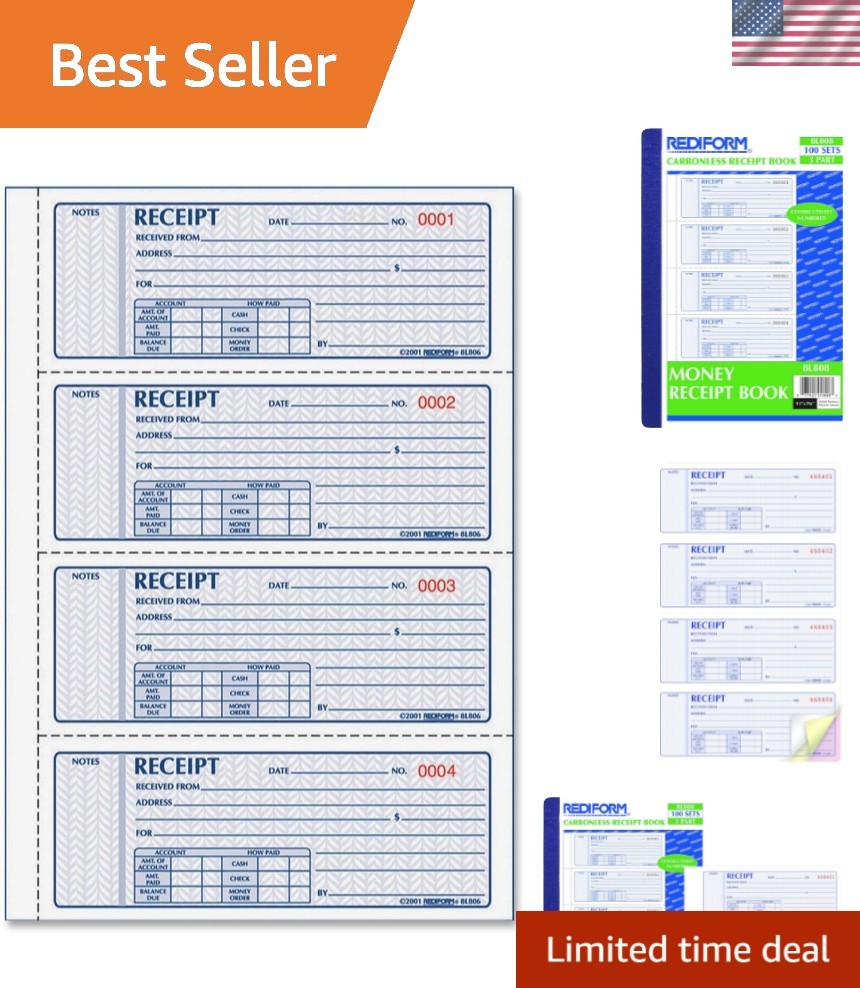 Secure Softcover Money Receipt Book with Durable Carbonless Triplicate Forms