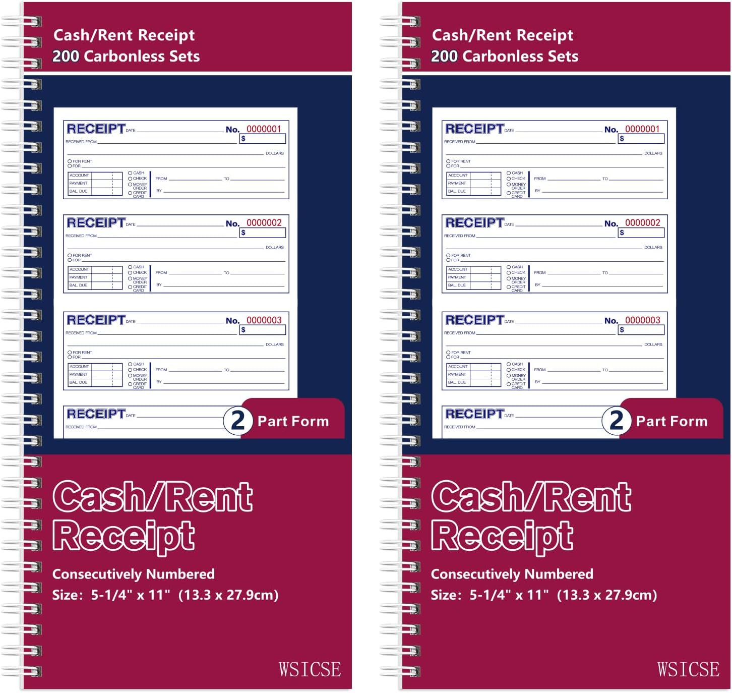 Receipt Books with Carbon Copies 2 Pack 2-Part Carbonless Rent Receipt 200 Sets
