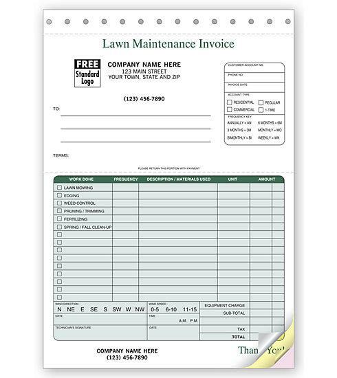 250 Lawn Maintenance Landscaping Invoices / NEBS Deluxe No. 123 / 3 Part