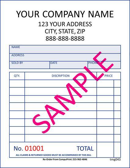 250 Color Small Invoices / Sales Receipts / 4.25″ x 5.5″ / 2 Part / TMG043
