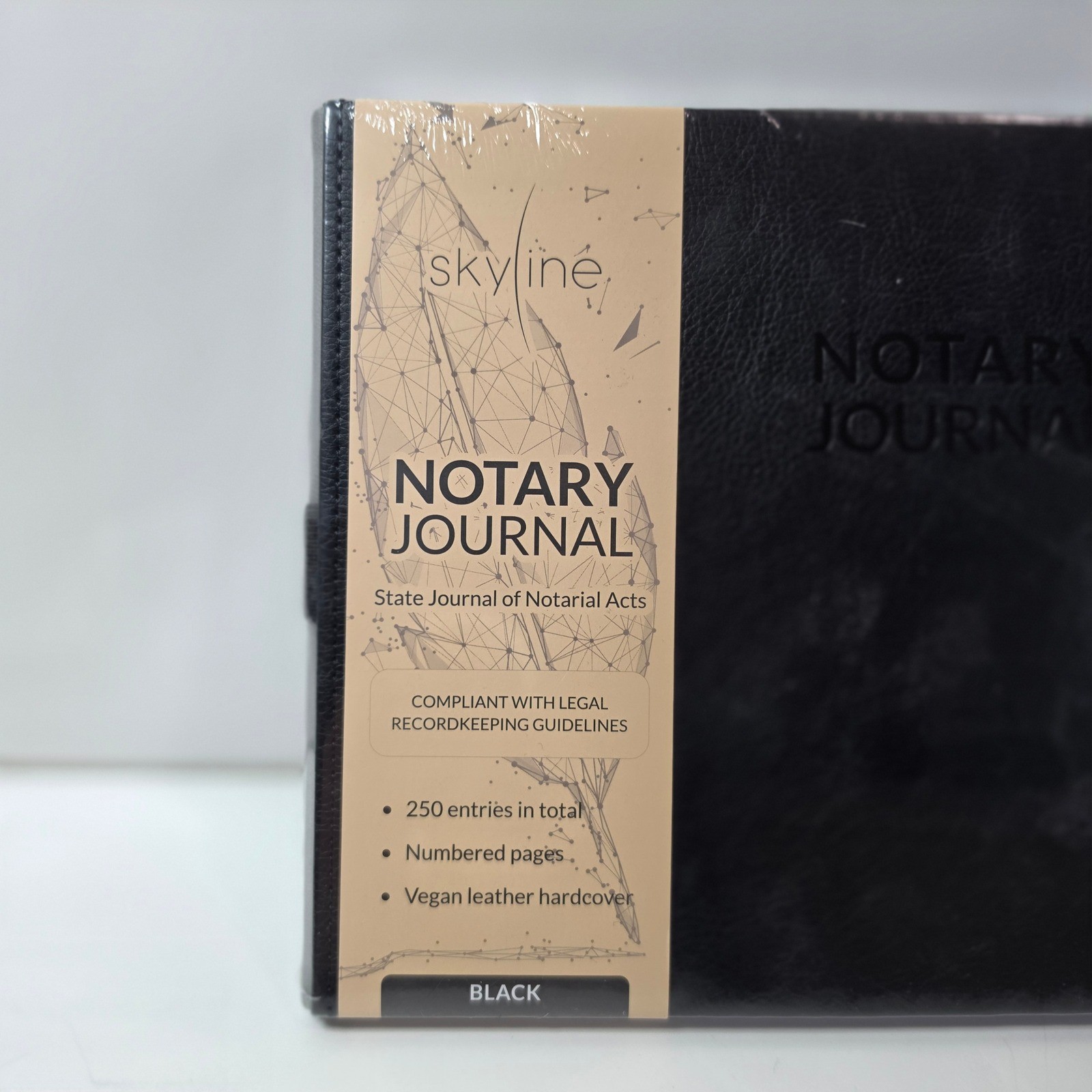 Skyline Notary Journal Official Record Log Book 250 Entries Vegan Leather Black