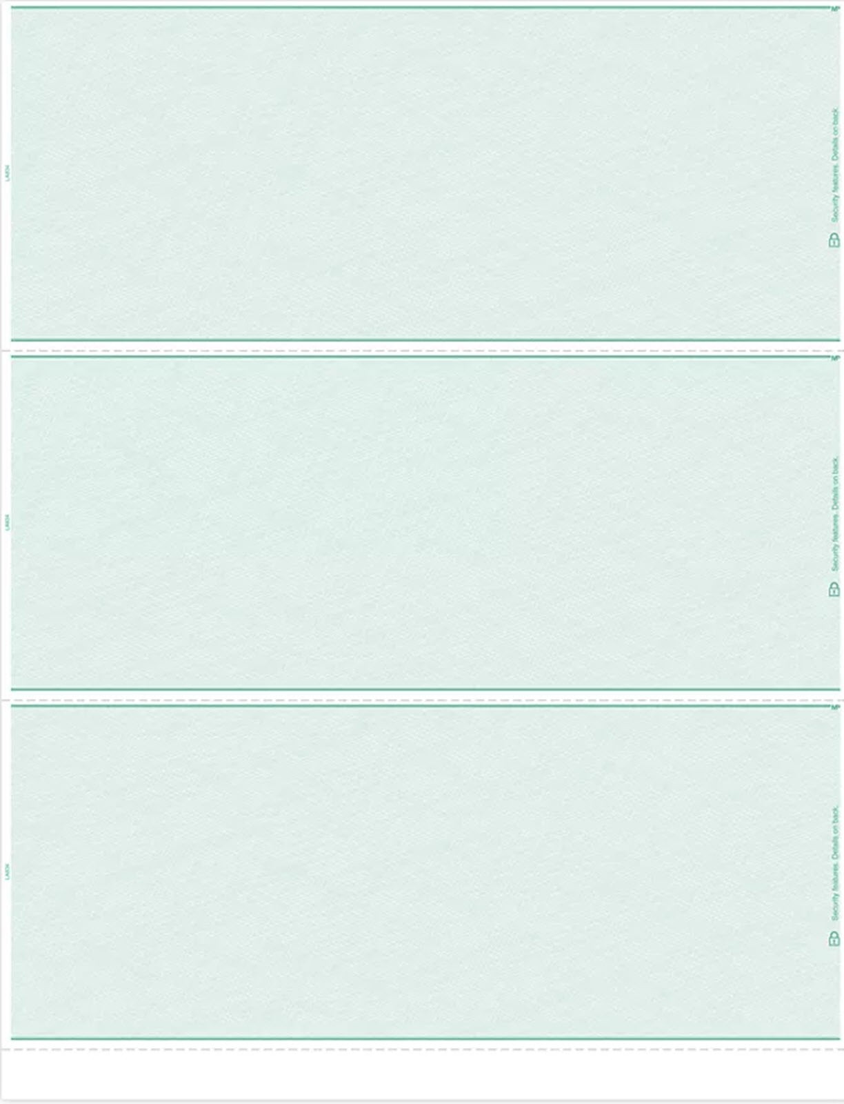 DLA834 Laser 3-up Blank Check Stock 500 Checks