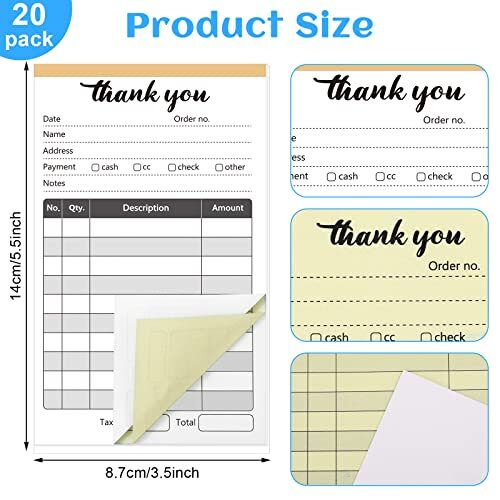 20 Pack Thank You Receipt Book for Small Businesses 3.5×5.5 Inch 2 Part