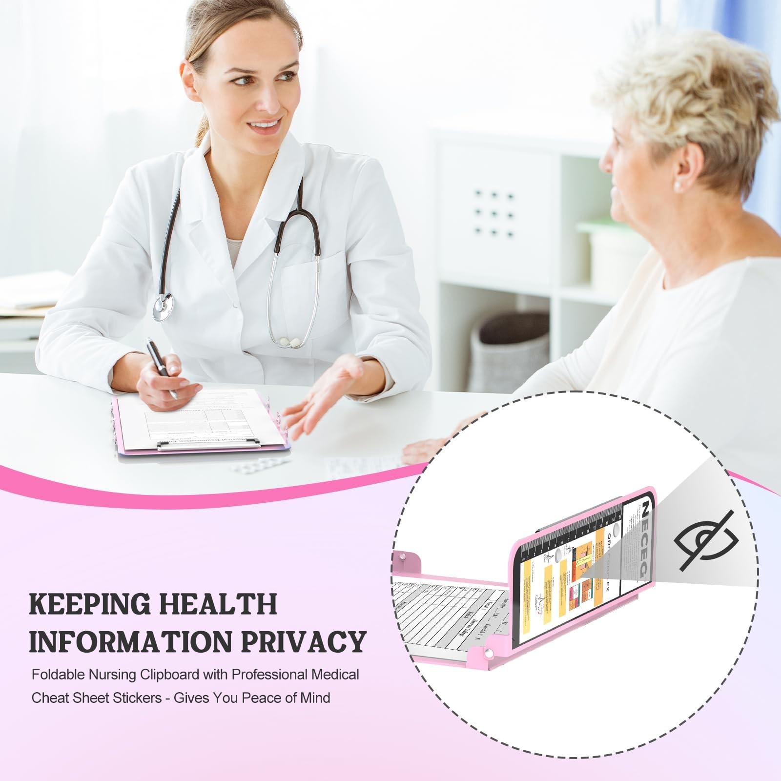 Nursing Clipboard Foldable-4 Layers Aluminum Nurse Foldable Baby Pink