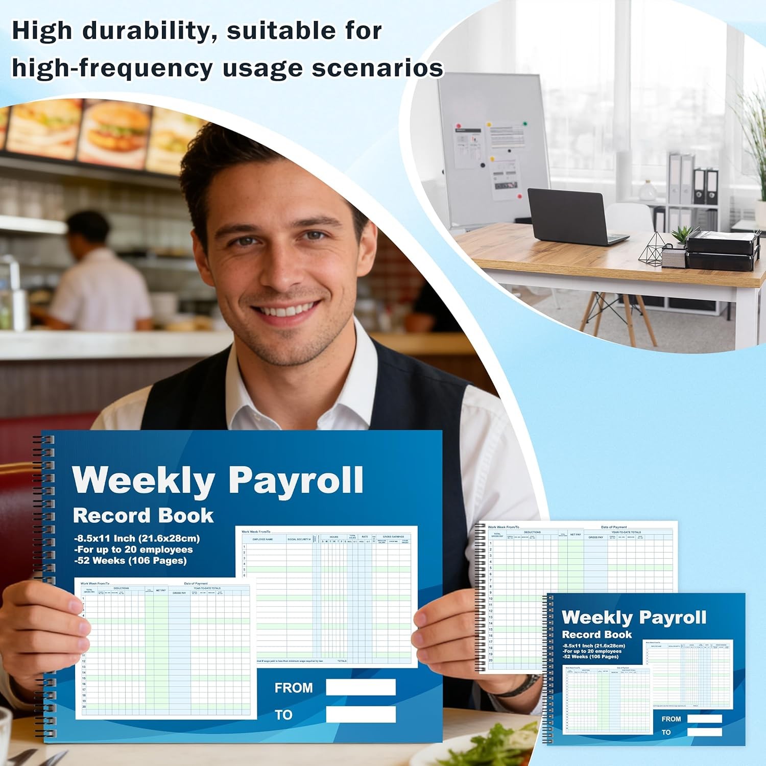1 Pcs Weekly Payroll Record Book 8.5×11 Inch Spiral Binder 52 Weeks 106 Pages Em