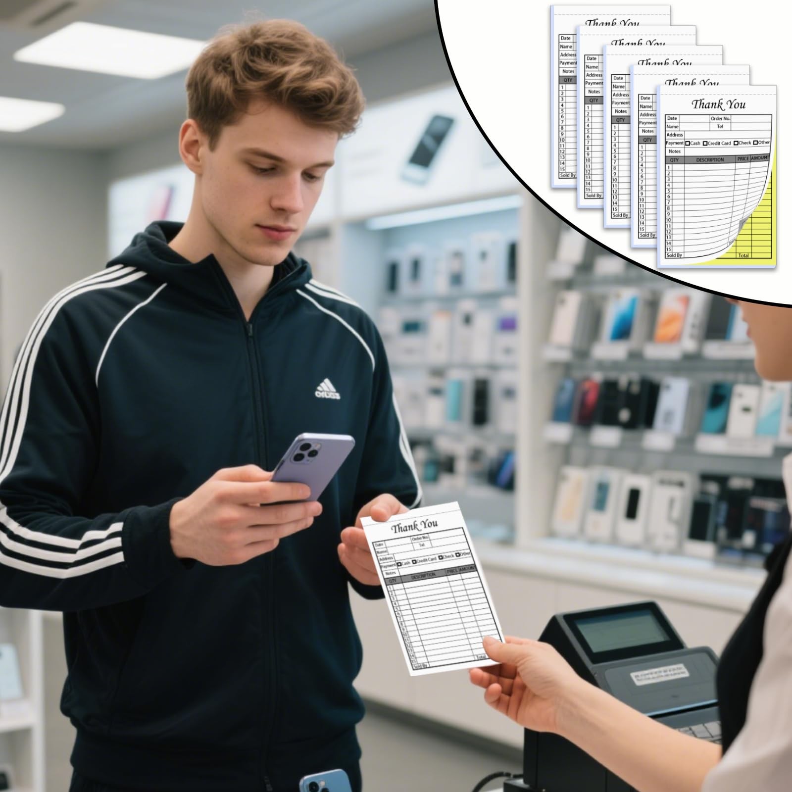 XUEJITECH 250 Sets Thank You Receipt Book with Carbonless 250 (5 Pads)