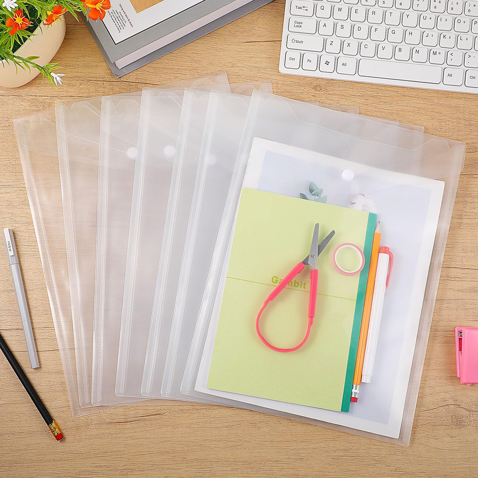 30 Pcs 9″x12″ Clear Plastic Envelopes with Snap Closure, Heavy-Duty