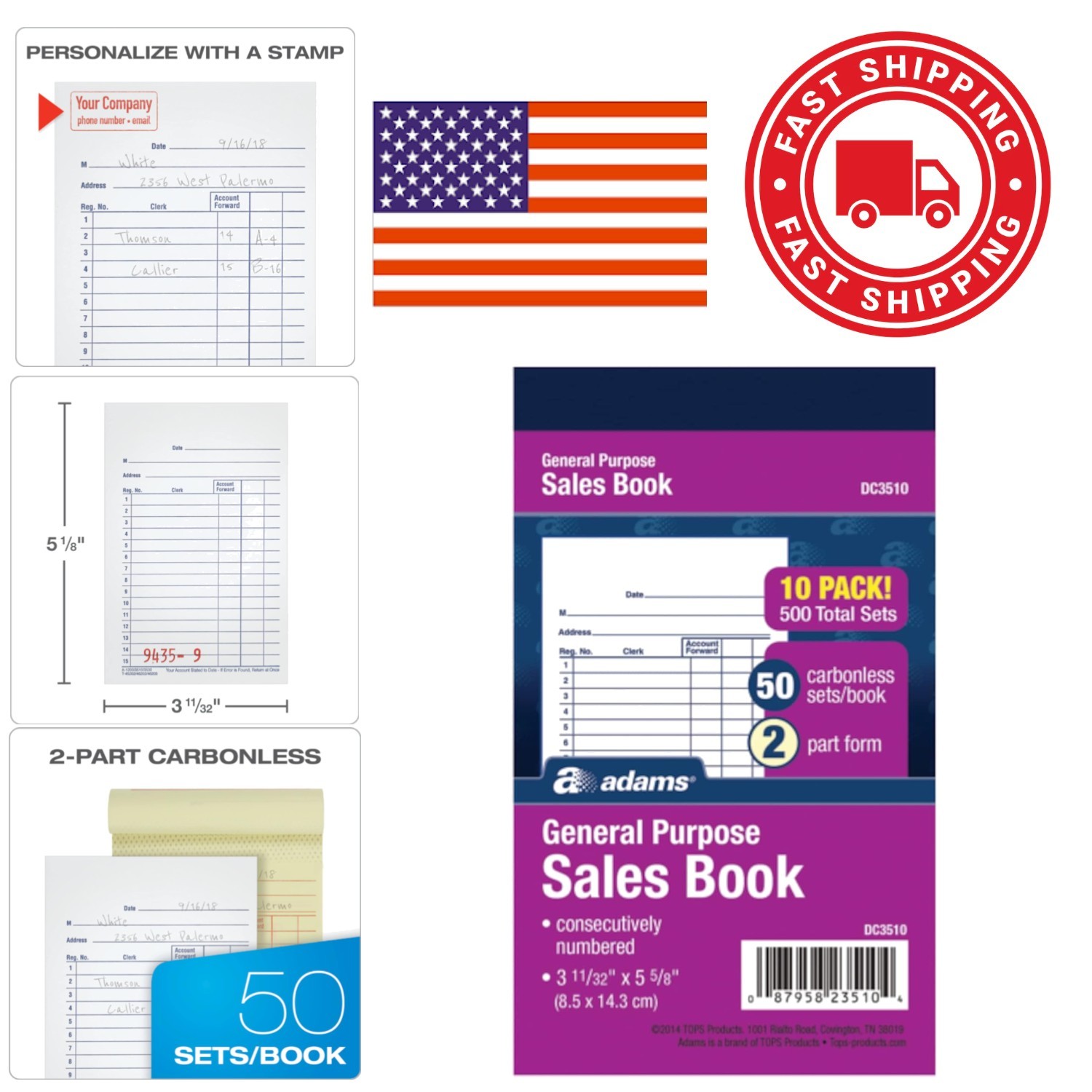 Compact Sales Book 2 Part 50 Sets Carbonless White Canary 10 Pack for Easy Use