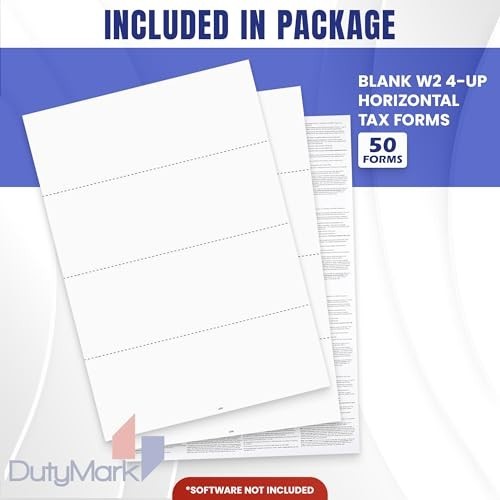 50 W2 Tax Forms 2025 – Blank 4-Up Horizontal for QuickBooks & Accounting, Easy U