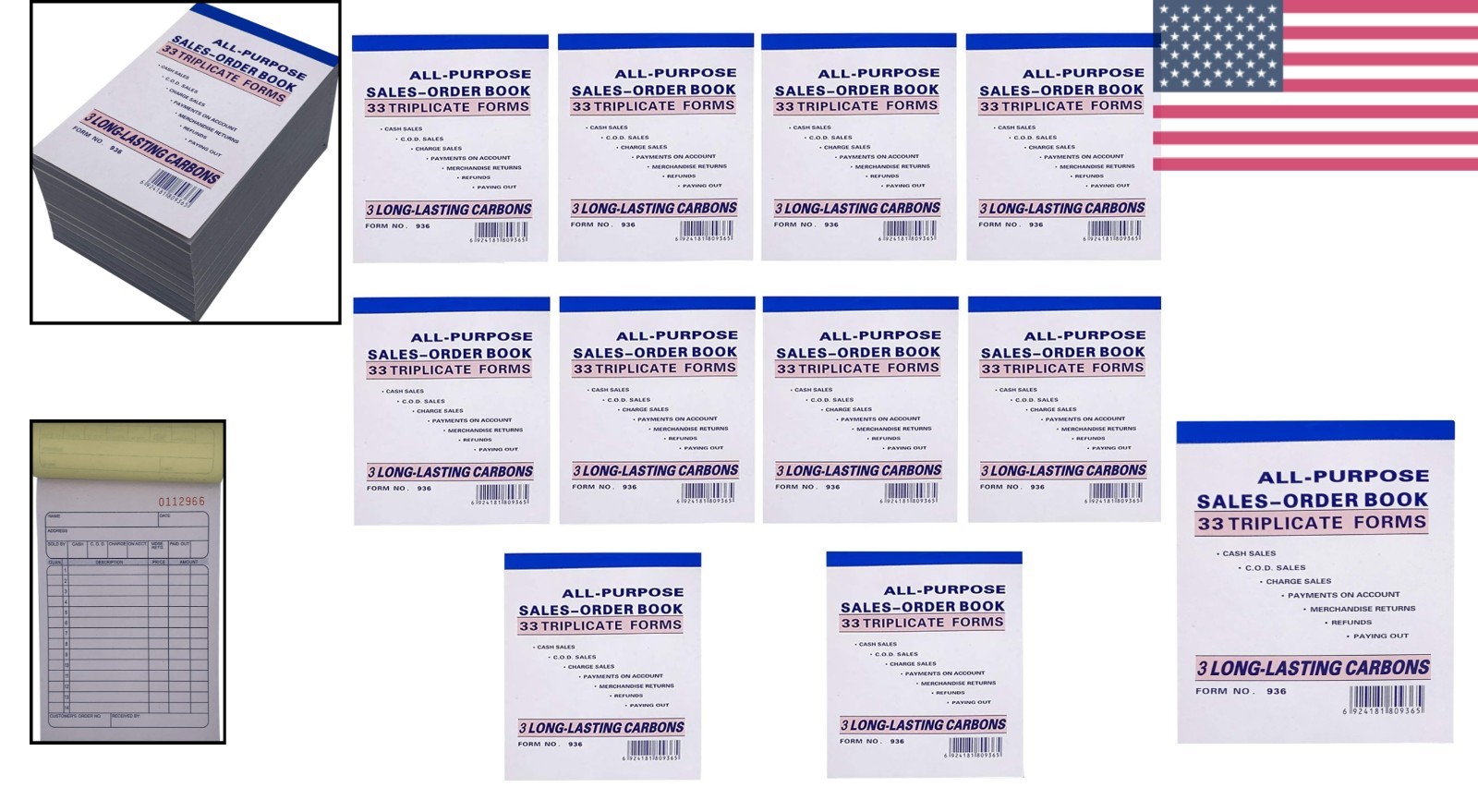 10 Carbonless Sales Order Books – Clear Triplicate Forms for Business 4.25×6.5”