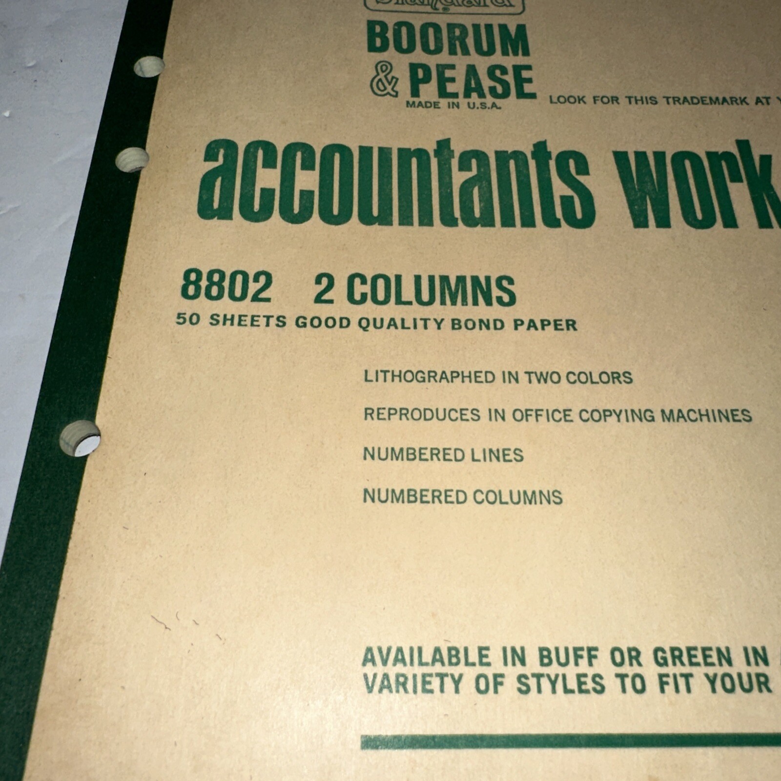 Vintage Boorum & Pease Accountants Work Sheet Pad 8802 2Columns – Full 50 Pages