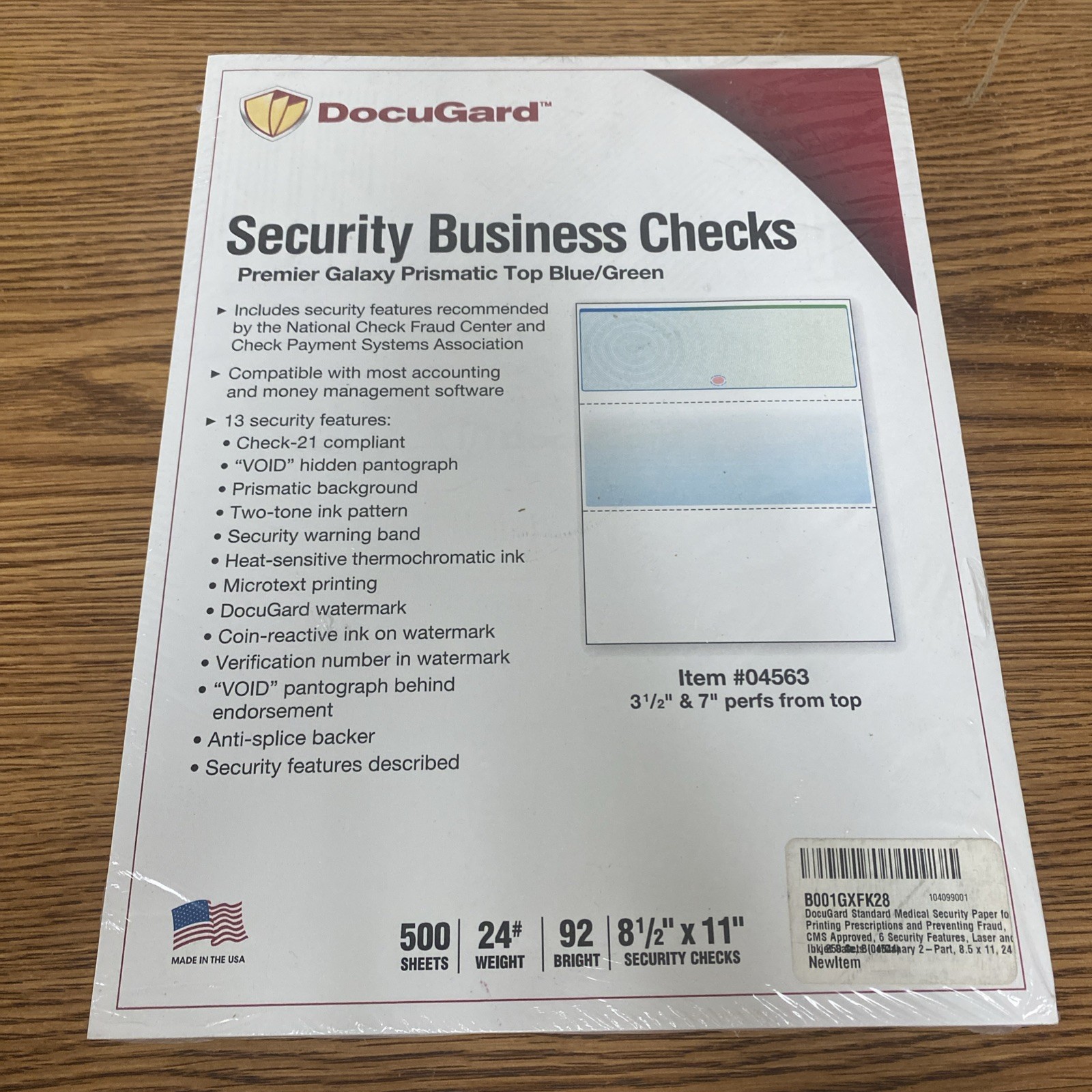DocuGard Security Business Checks Premier Galaxy Prismatic Top Blue/Green 500 Ct