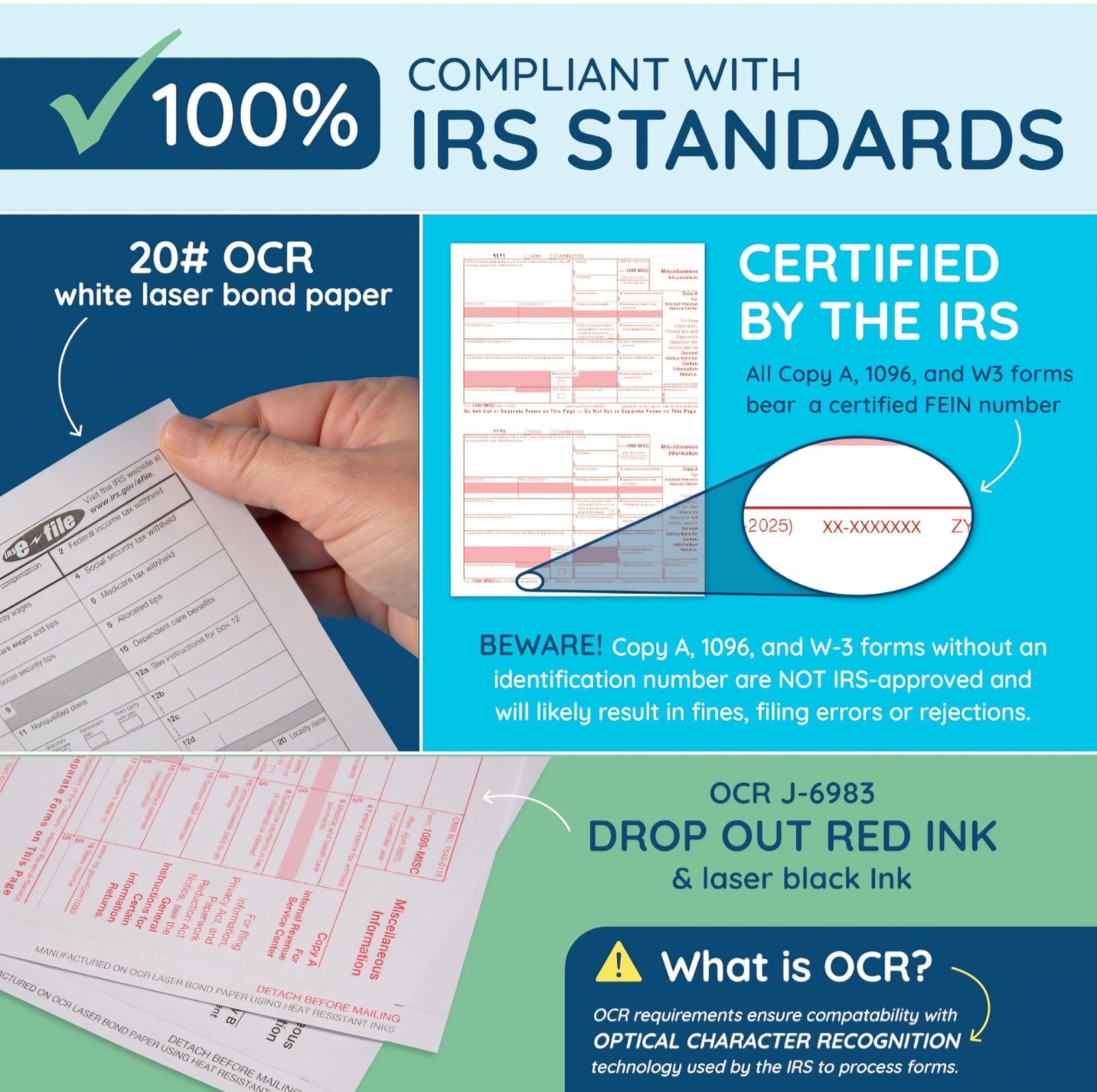Blank 2025 W2 4 Up Horizontal Tax Forms, 100 Employee Forms, Designed for QuickB