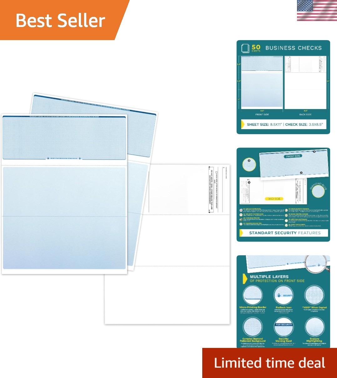 50 Sheets of Business Check Paper – Security Features & Laser Compatible