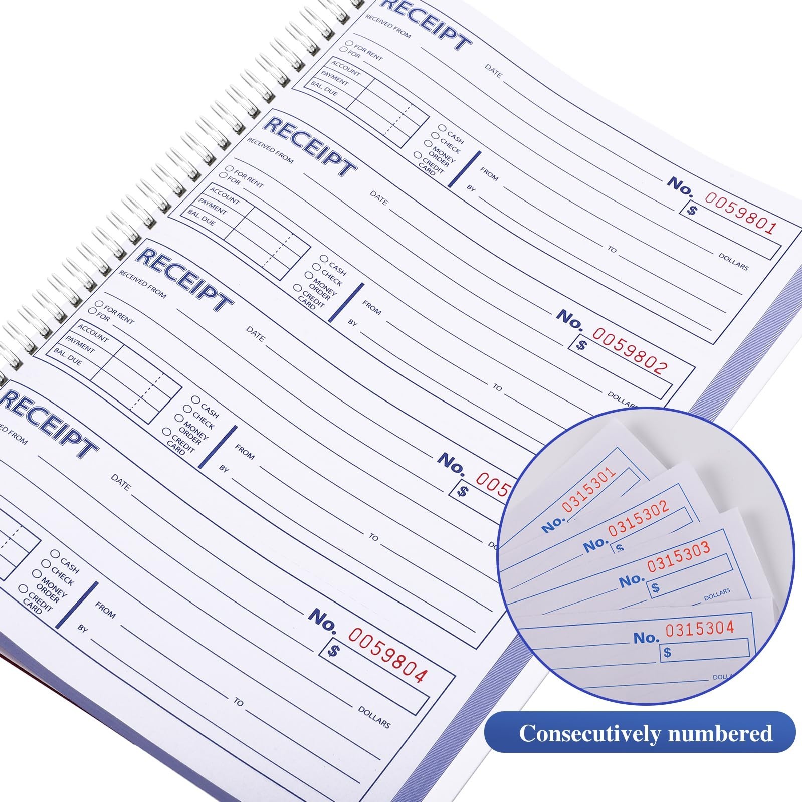 3-Pack Carbonless Receipt Books, 3-Part Spiral Bound, 100 Sets, Office & Cash Us