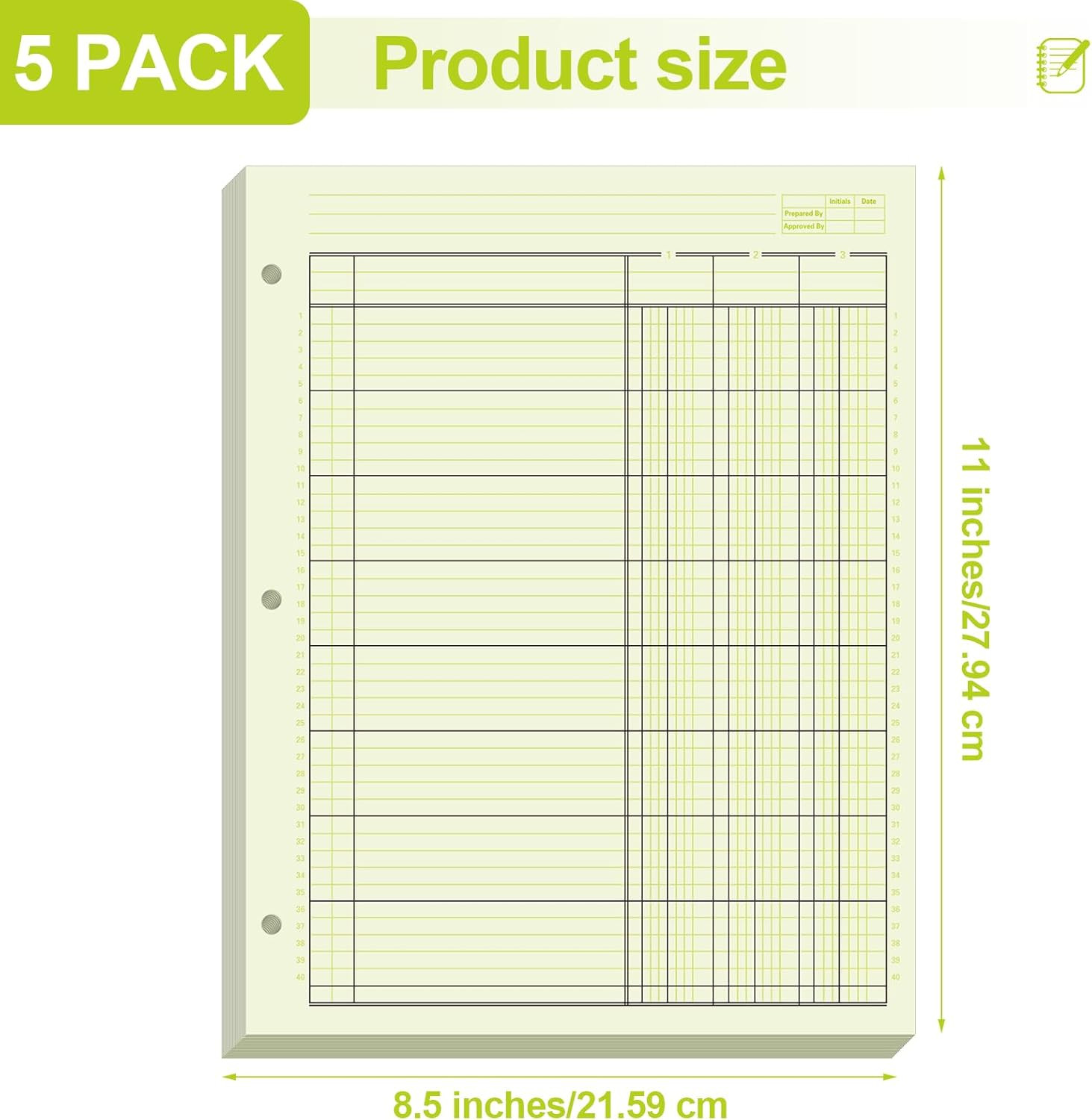 5 Pack 250 Sheets Analysis Columnar Books 3 Hole Accounting Ledger Book Ledger P