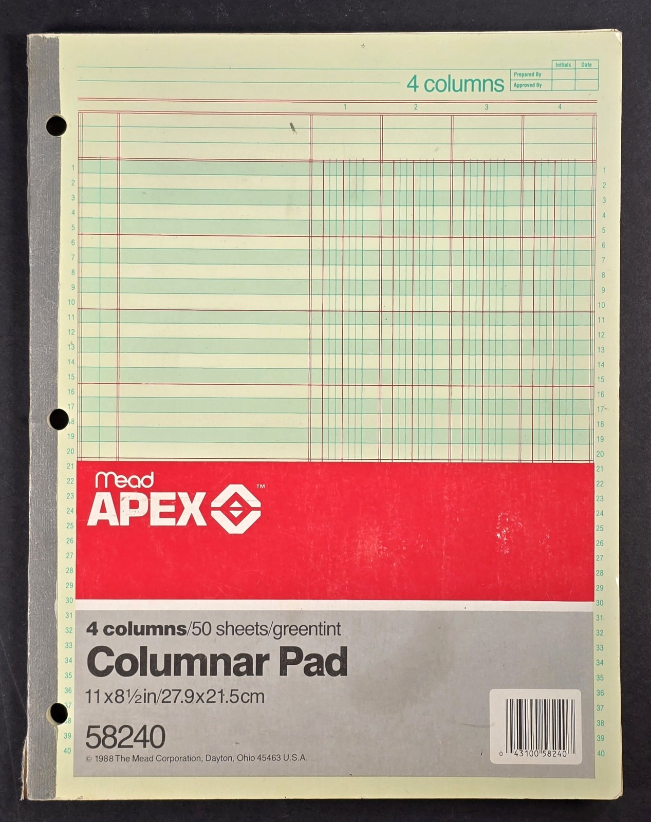 Vintage 1988 Mead Apex 4 Columnar Accounting Pad 45 Of 50 Pages Model 58240