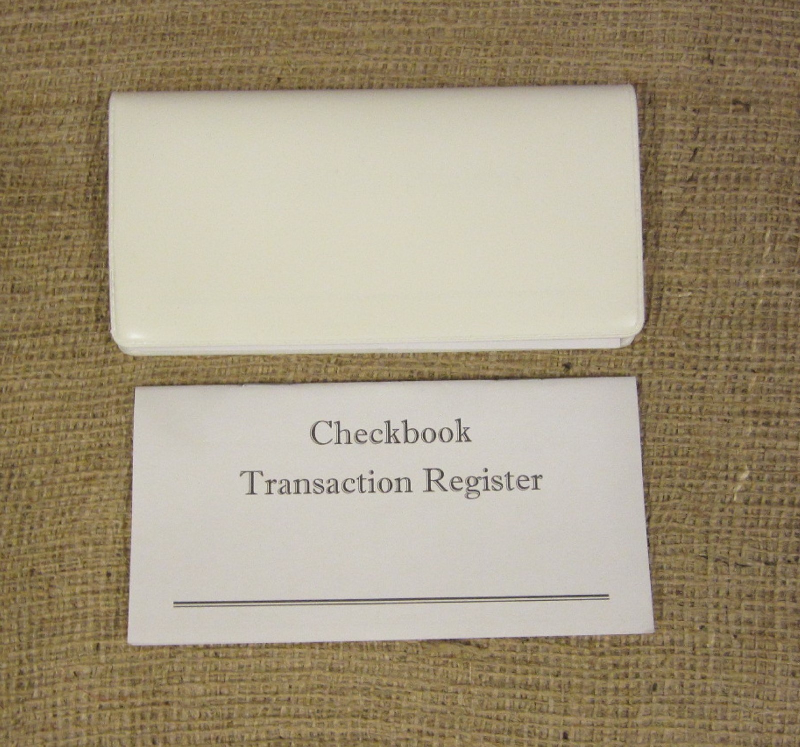 1 NEW WHITE VINYL CHECK BOOK COVER & 6 CHECKBOOK TRANSACTION REGISTERS
