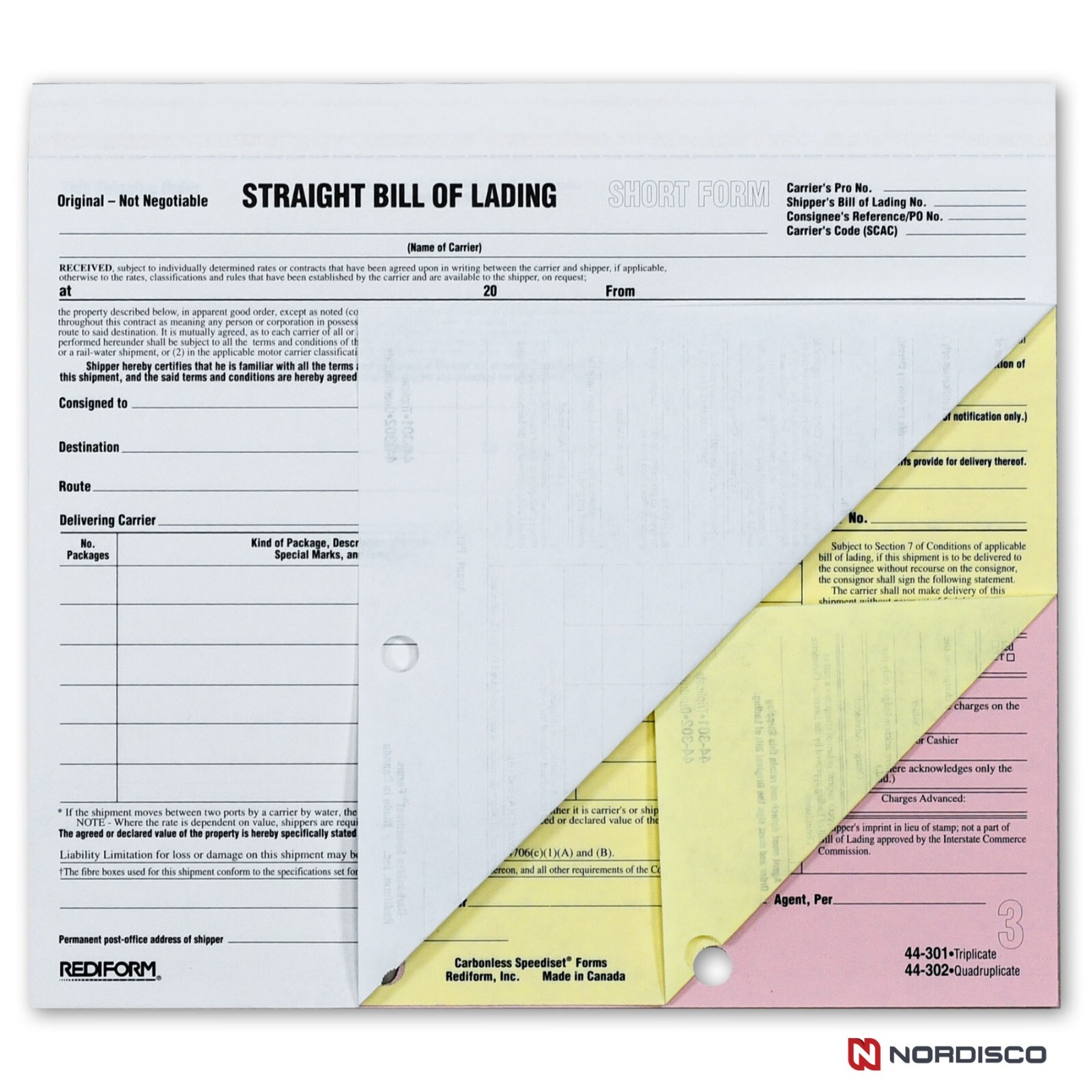 Rediform 44-301 Straight Bill of Lading, 3-Part, Pack of 50 Sets