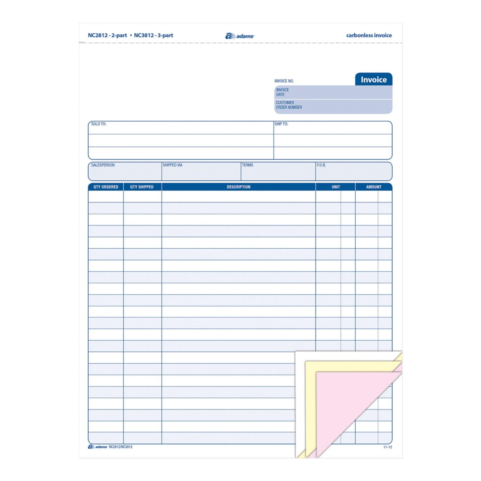 Adams Invoice Unit Set, 8.5 x 11.44 Inch, 3-Part, Carbonless, 100-Pack, White…