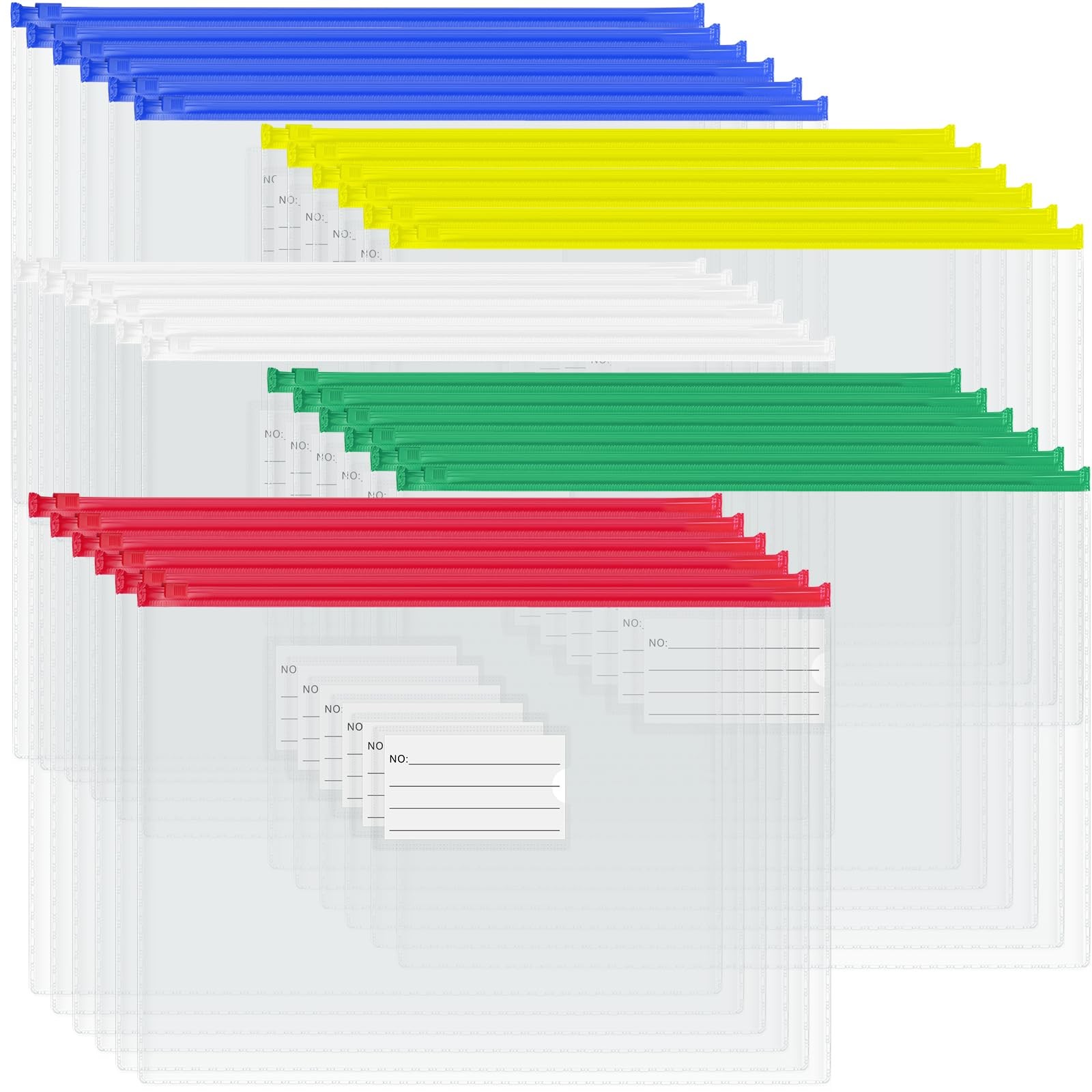 BOPART 30Pcs Poly Zip 13.0″x 9.5″ (A4), Blue, Yellow, White, Green, Red