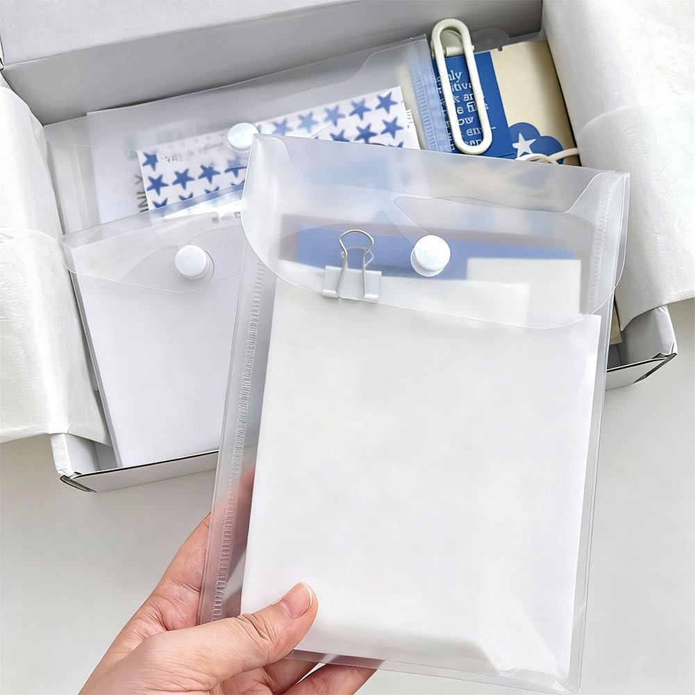 BEAMARKER 10Pcs Clear Plastic Envelopes with Snap 4x6inch(10x15cm),