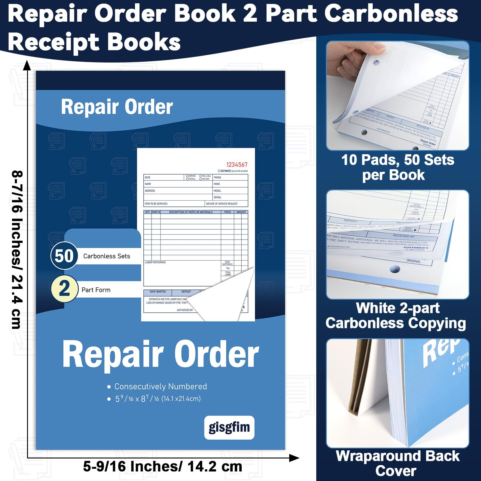 gisgfim 10 Pad Repair Order Book 2 Part Carbonless Receipt Books Consecutivel…