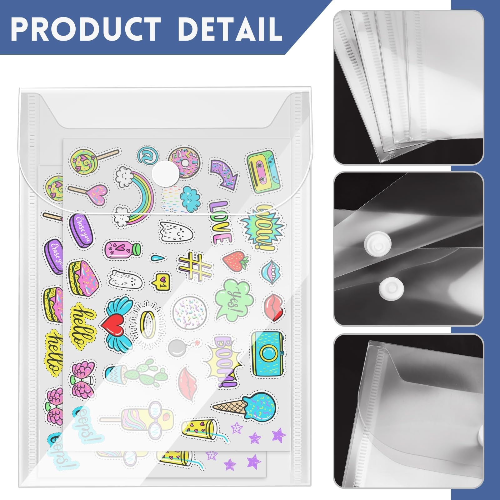 Vmiapxo 20 Pcs Small Plastic Envelopes with Snap 5″ x 7″, Transparent