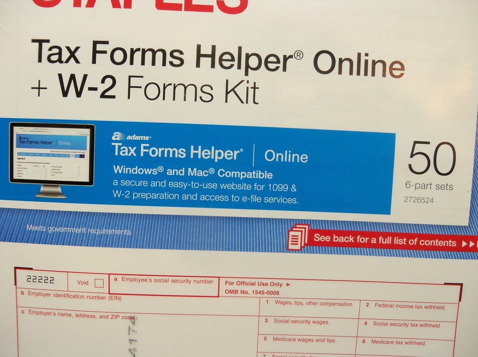 Staples 2017 Tax Forms Helper Online W-2 Forms Kit 50 6 Part Sets Filing USA W2