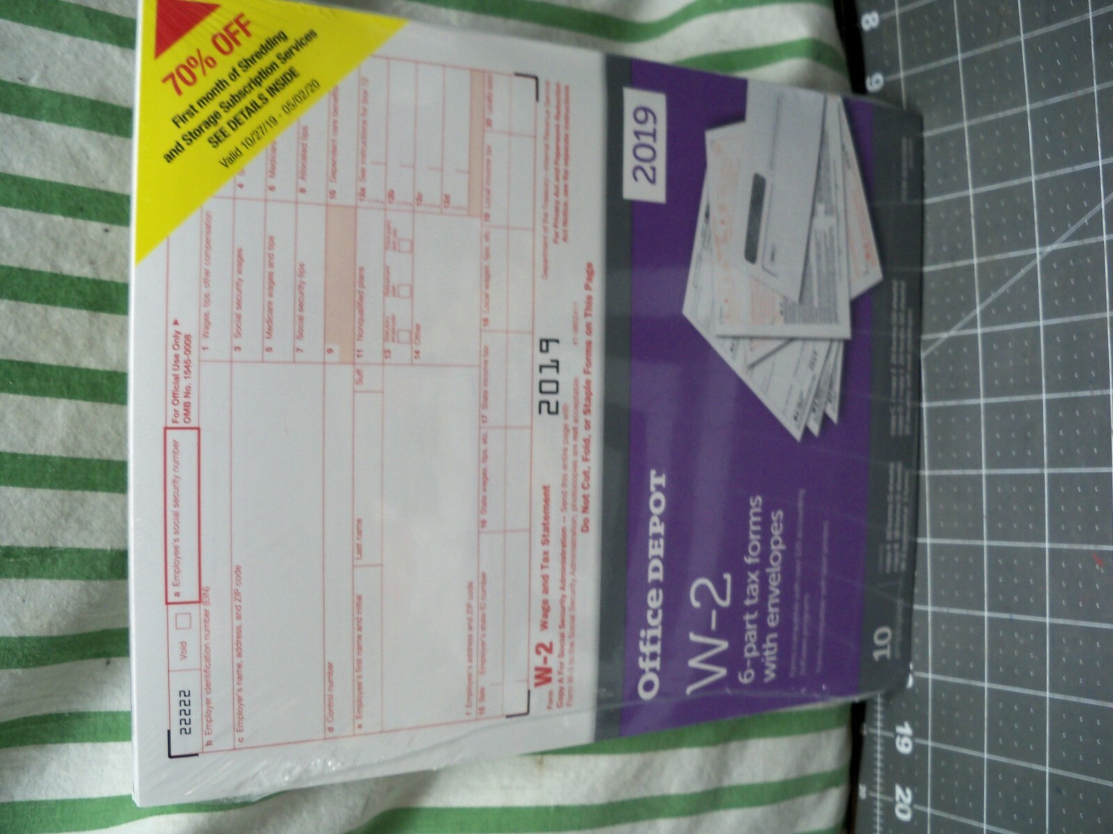Office Depot W-2 Tax Forms w Envelopes 2019 6-Part 8-1/2″ x 11″ 10-PK Staples W2