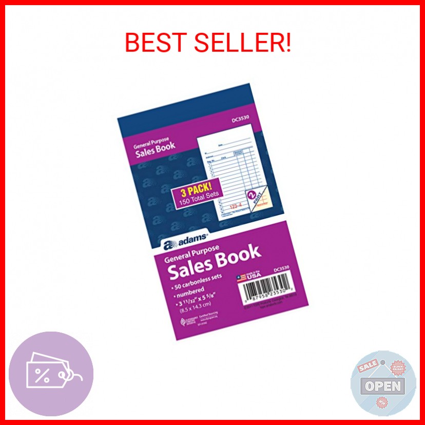 Adams General Purpose Sales Book, 2-Part, Carbonless, White/Canary, 3-11/32 x 5-