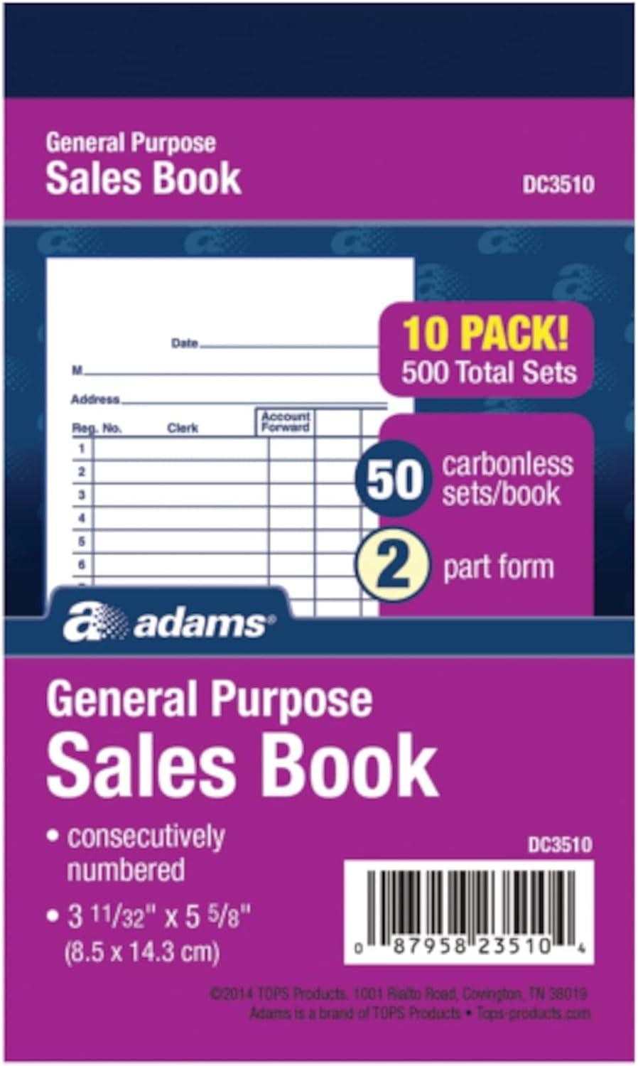 Adams General Purpose Sales Book, 2-part, Carbonless, White/canary