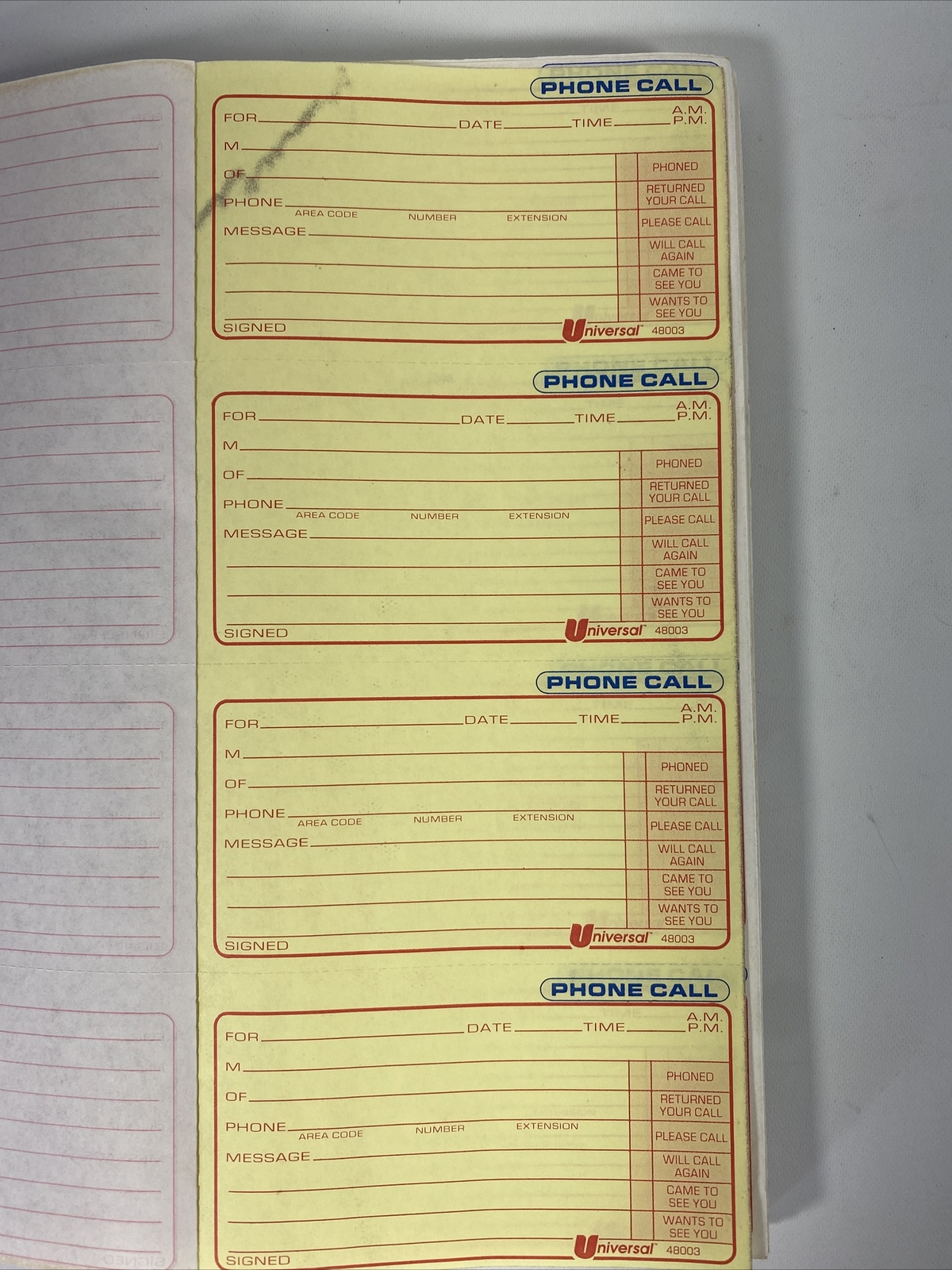 Universal Phone Message Books, 2 3/4 x 5, 2-Part Carbonless-400 Sets “UNV48003”
