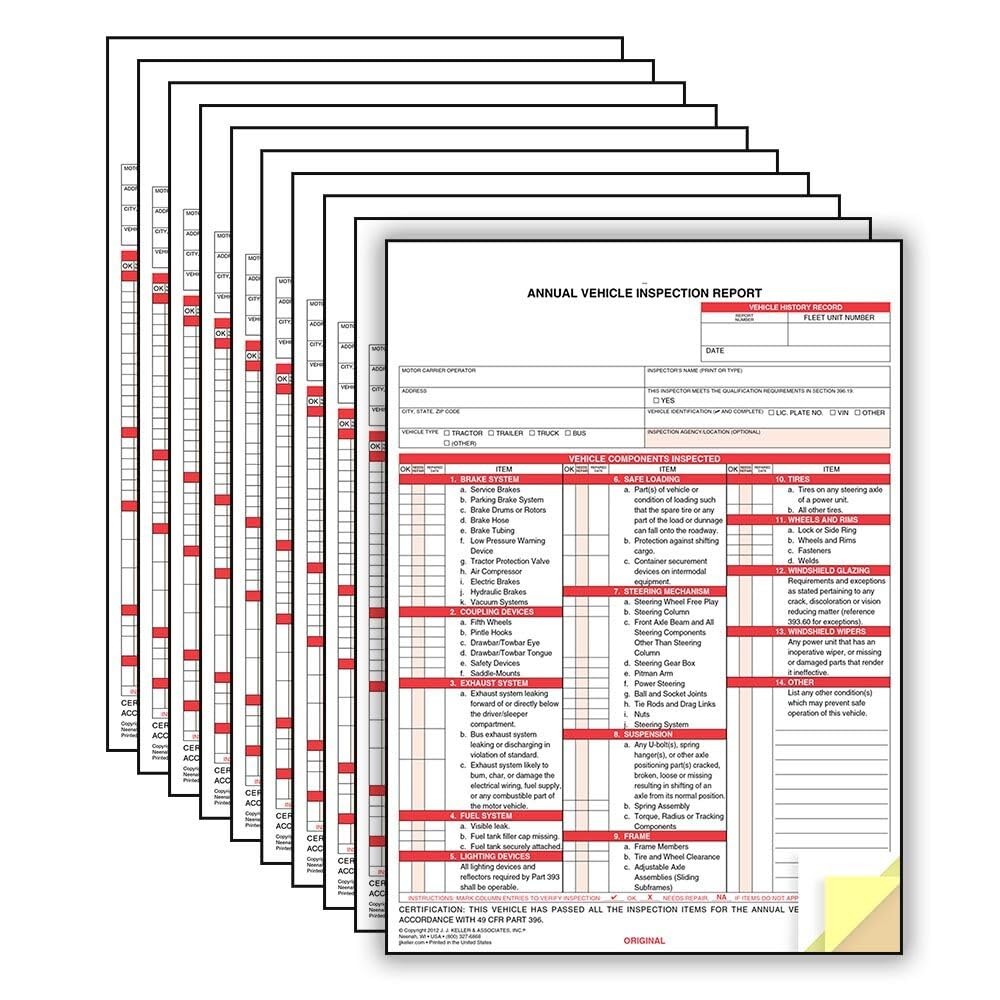 J. J. Keller 10-Pack, Annual Vehicle Inspection Report Forms, 3-Ply Carbonles