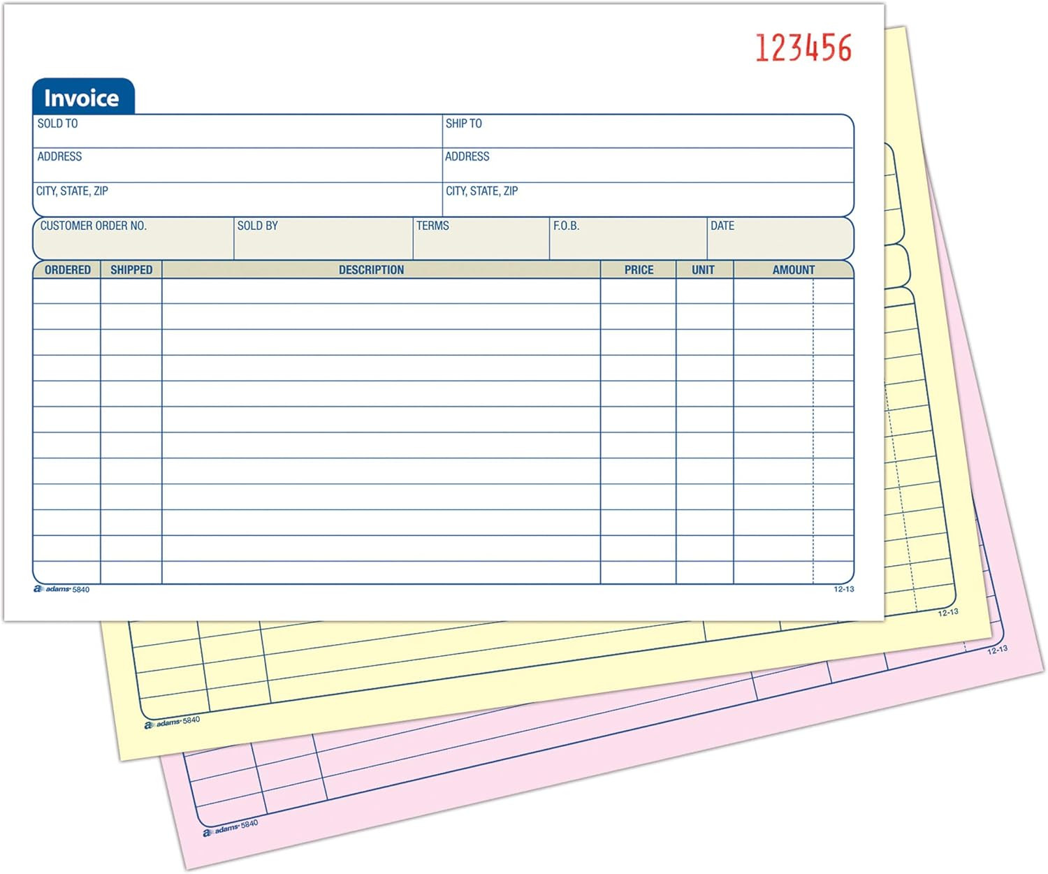 Invoice Book, 3-Part, Carbonless, 5.56 X 8.44 Inch, 50 Sets per Book, Whi