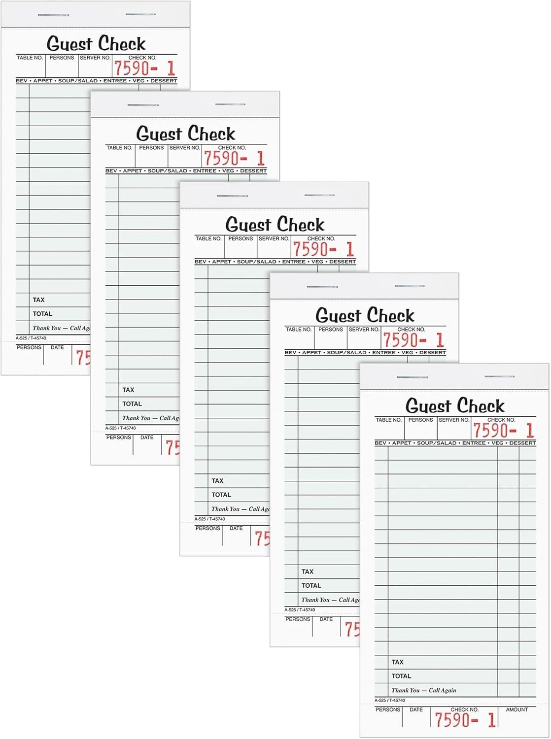 Guest Check Pads, Single Part, Perforated, White, 3-2/5″ x 6-3/4 “, 50 Sheets…