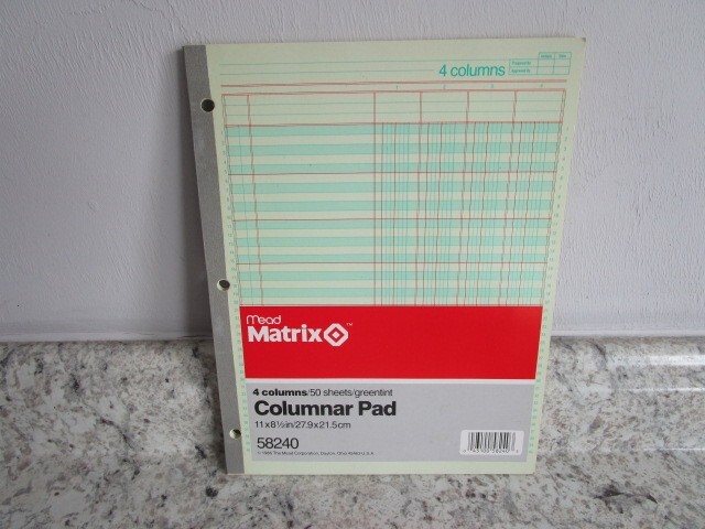 Mead 4 Columnar Accounting Pad 45 pp Model #58240