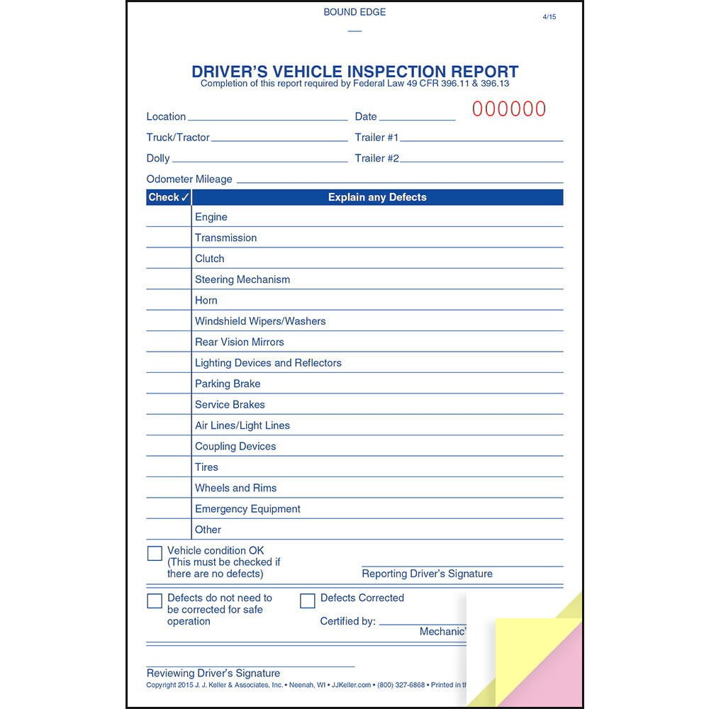 J. J. Keller Simplified DVIR Book 10-pk., 3-Ply Carbonless, 5.5″ x 8.125″