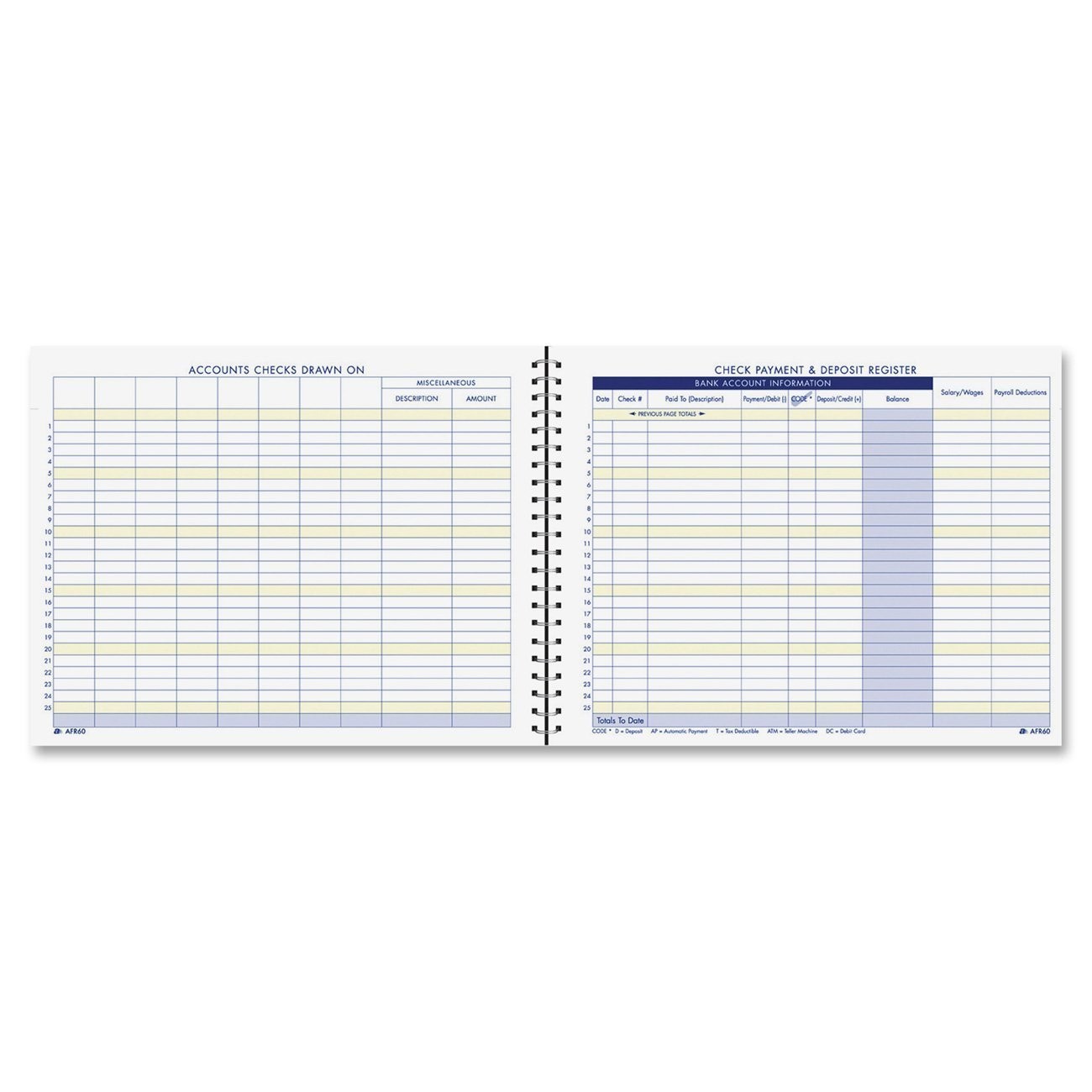 Adams Check Current Bank Payment Deposit Record Book 1100 Entries Blue Yellow