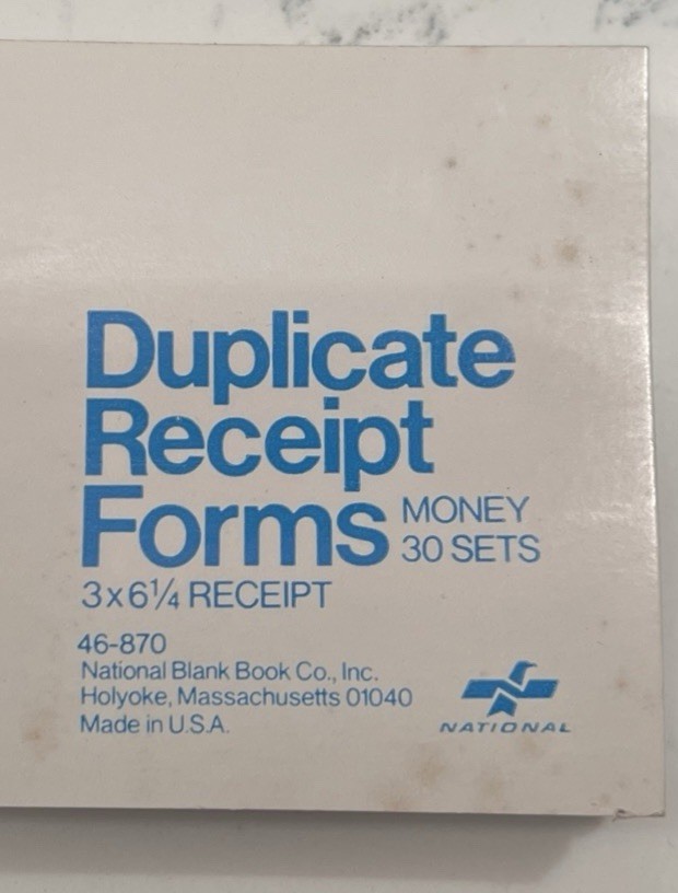 3 VTG Books of 30 Sets of Duplicate Receipt Forms Using Carbon Copy 3” x 6 1/4”