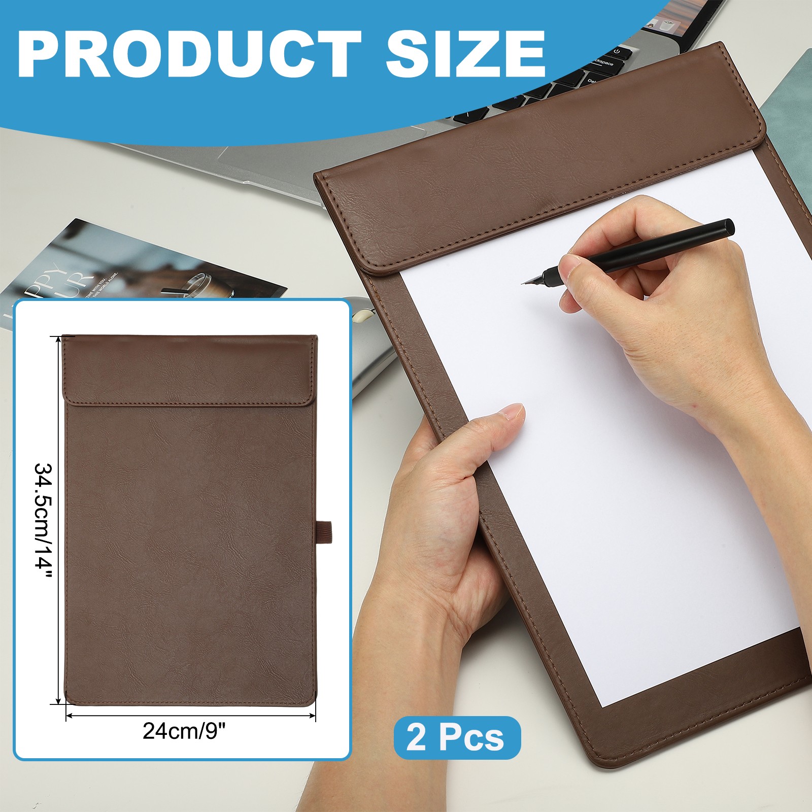 2 Pack Magnetic Leather Clipboard, 14″x9″ Clipboard with Pen Holder (Brown)