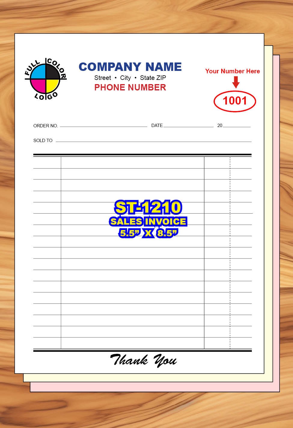 SALES INVOICE CUSTOM PRINTED 2 or 3 Part Carbonless