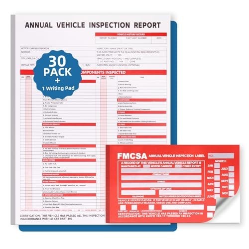 30-Pack Vehicle Inspection Report Forms, 3-Ply Carbonless & Hardboard, DOT Compl