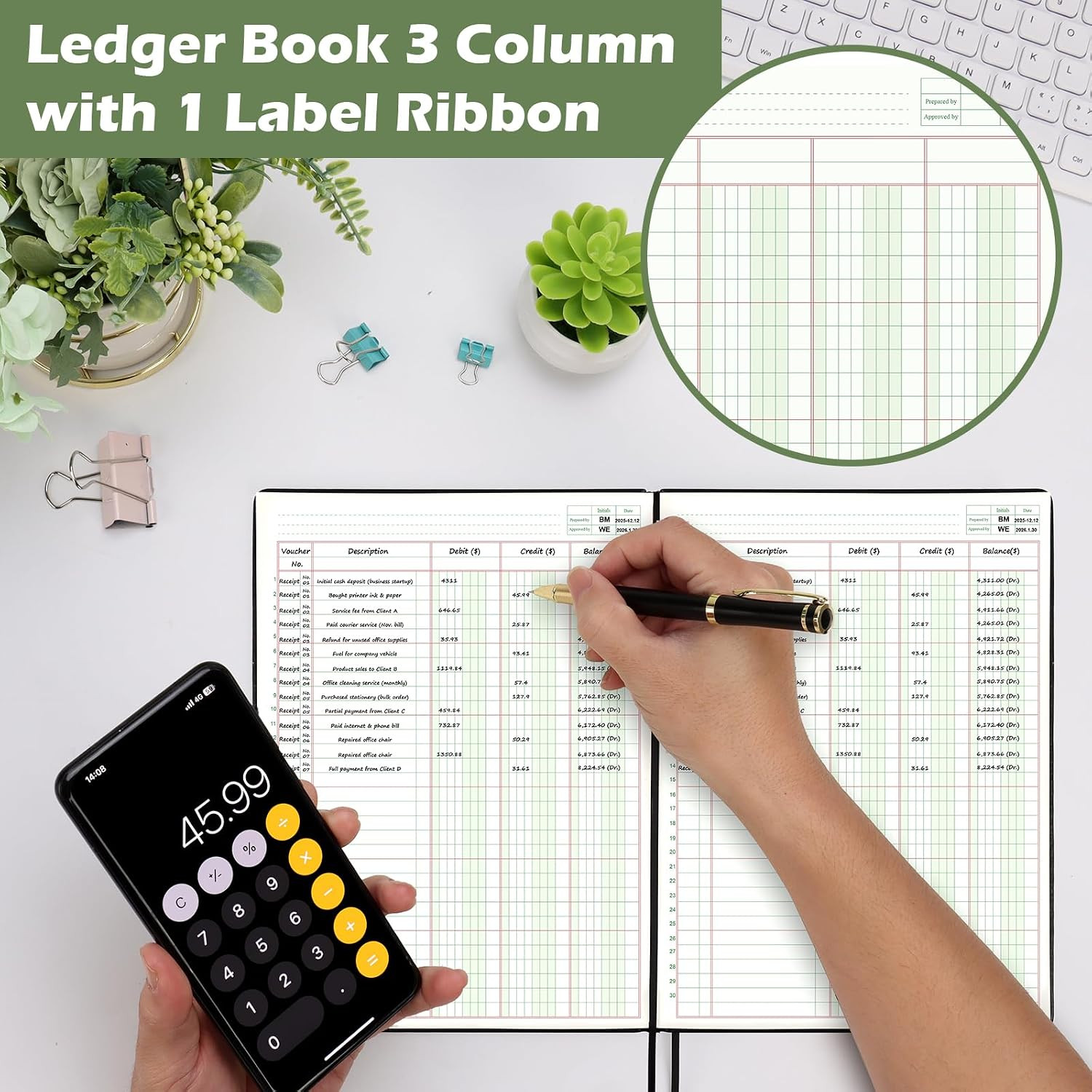 1 Pack 3 Column Ledger Book 100 Pages 7 X 9.25 Inches Accounting Ledger Book wit