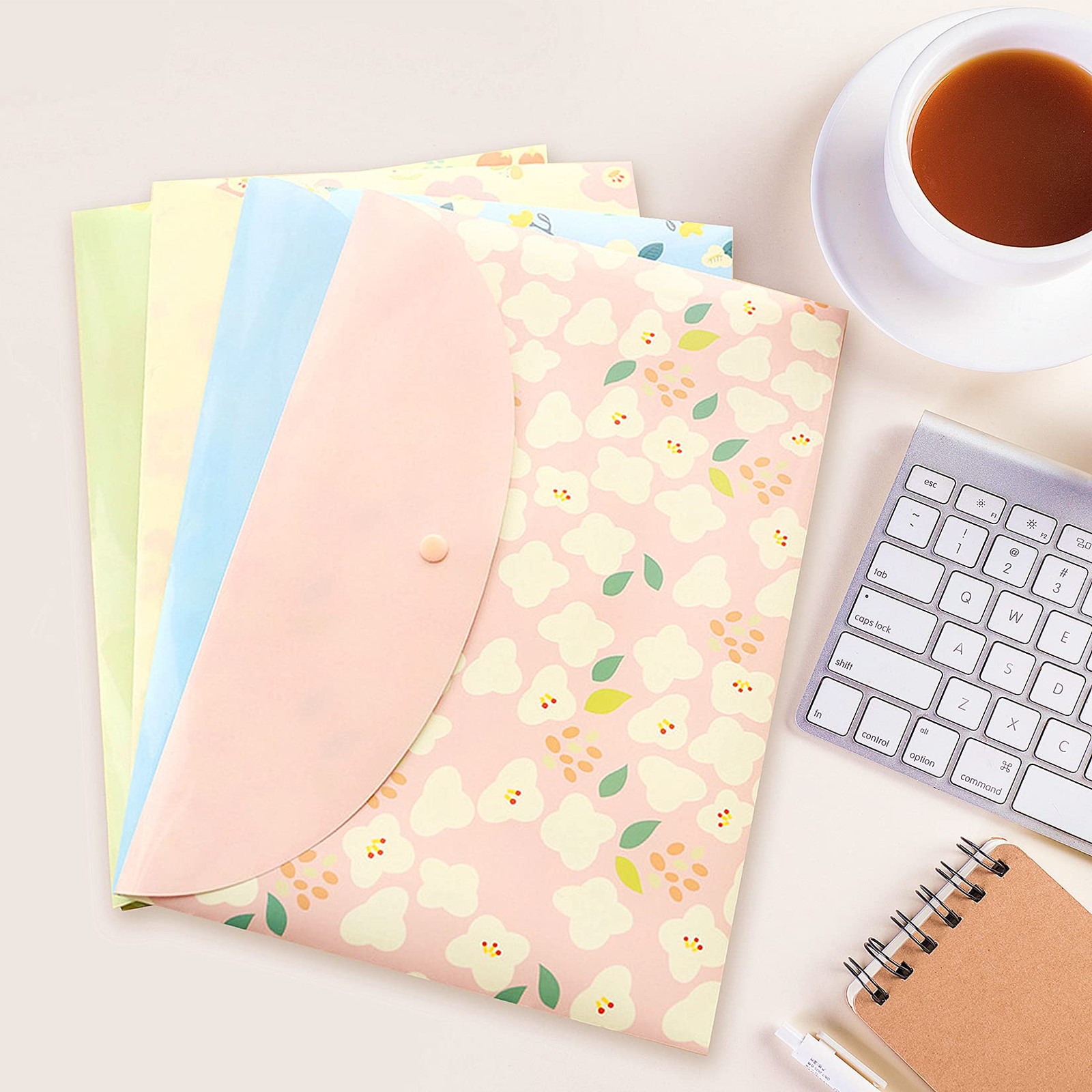 10 pcs Style Floral Printed A4 Paper Document File Folder Poly A4, 4 Color