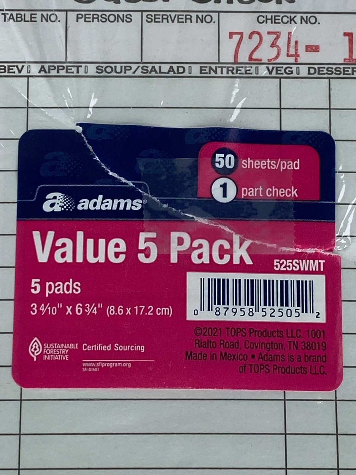 Adams Guest Check Pads White Single Part Only Perforated 3-2/5″ x 6-3 525SWMT