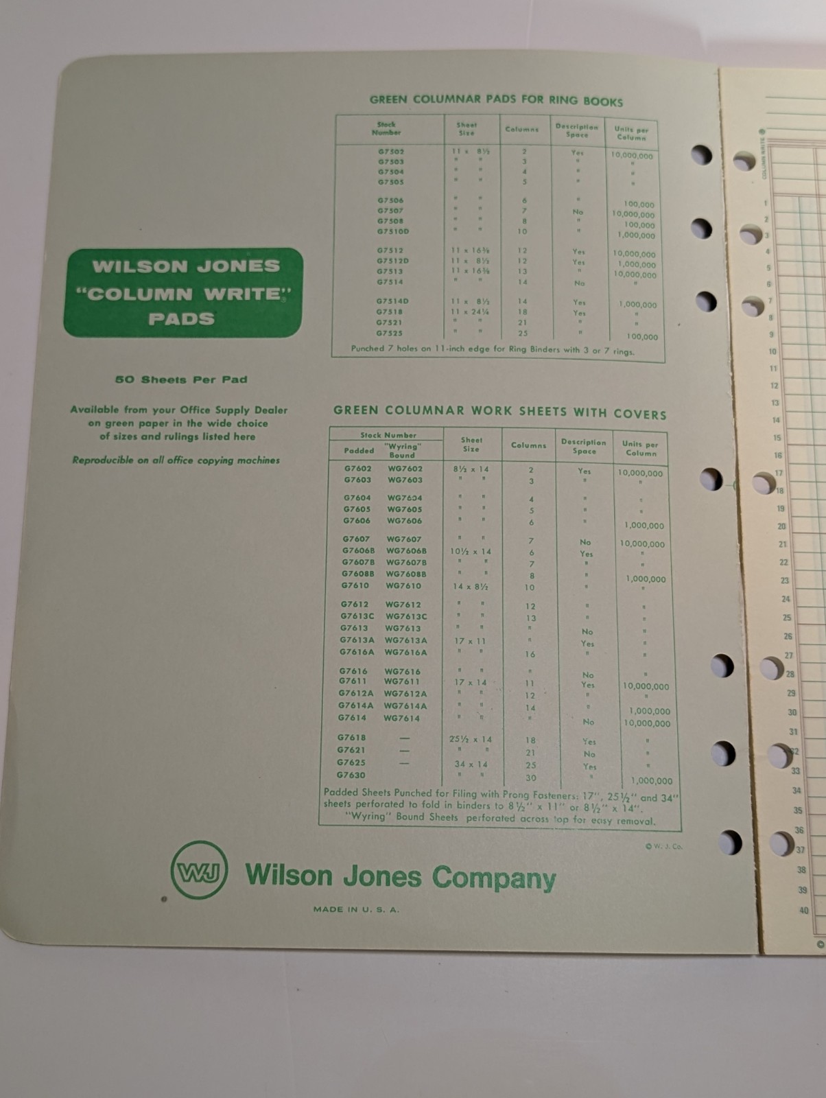 Wilson Jones Columnar Pad 4 Columns Ring Binders G7504 50 Sheets 11″ x 8.5″ 1968