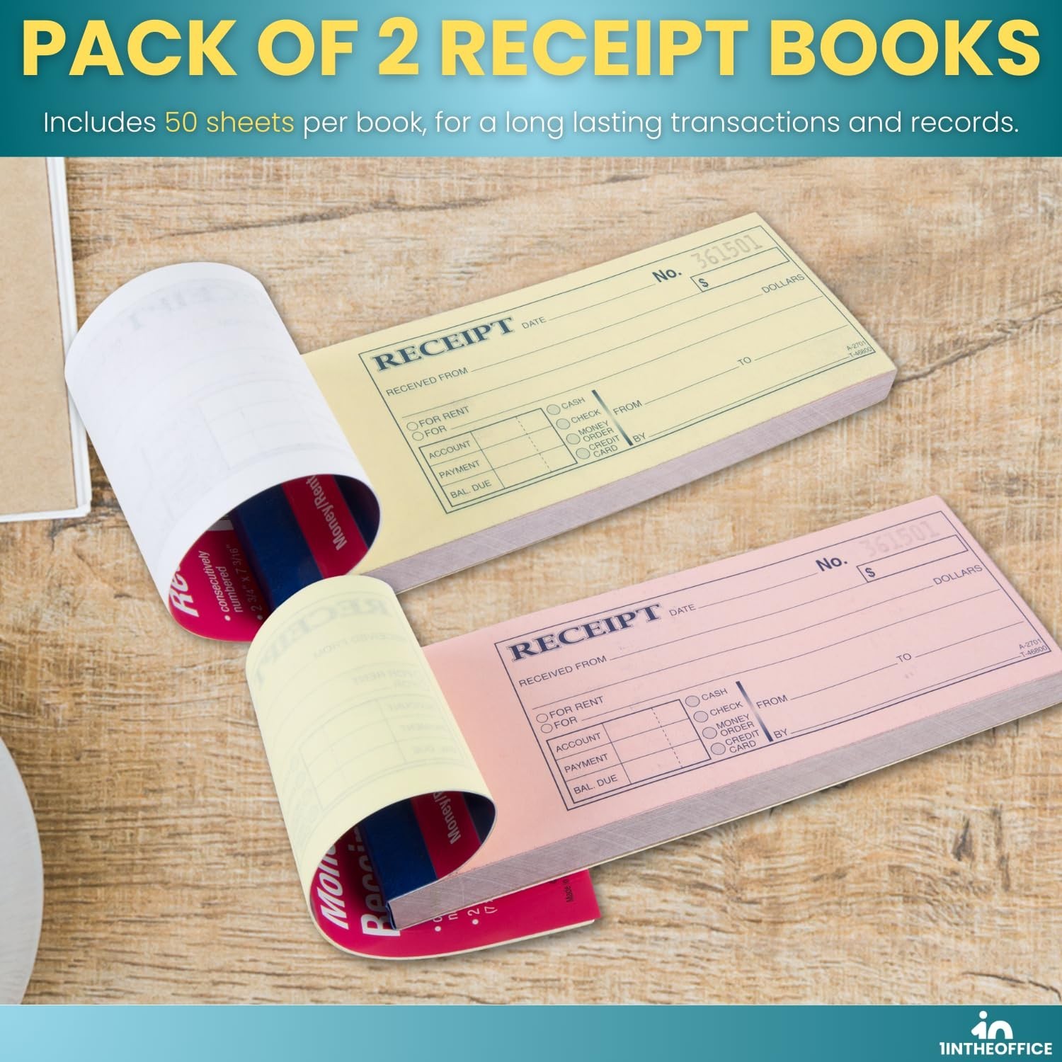 1InTheOffice Money and Rent Receipt, 2-3/4 x 7-3/16 Inches, 3-Parts, Carbonle…